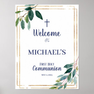 Affiche Signe de bienvenue du premier garçon communion