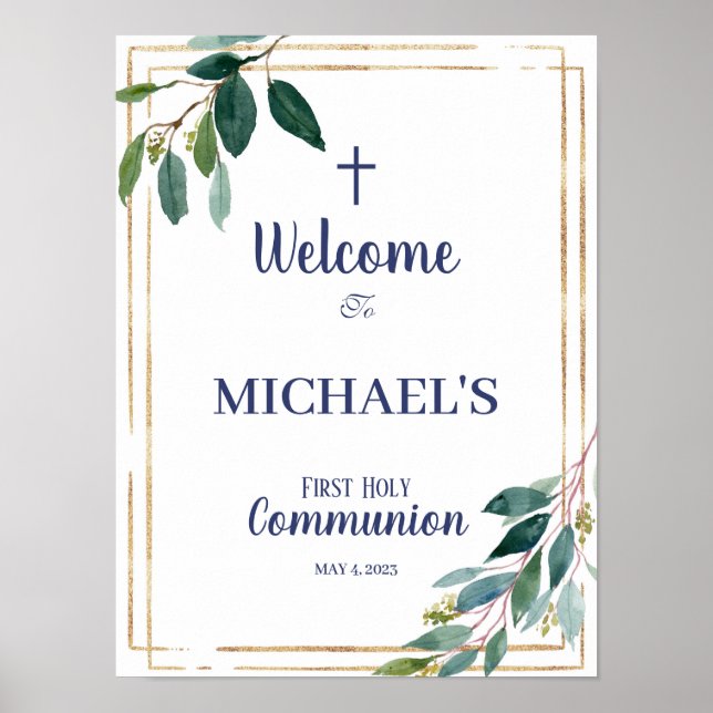 Affiche Signe de bienvenue du premier garçon communion (Devant)