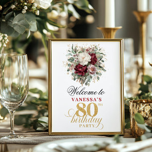 Affiche Signe de bienvenue élégant rose bordeaux pour anni