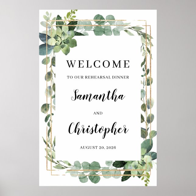Affiche Signe de bienvenue en or succulent pour le dîner d (Devant)