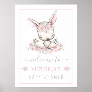 Affiche Signe de bienvenue Fille Lapin Rose Bébé Shower