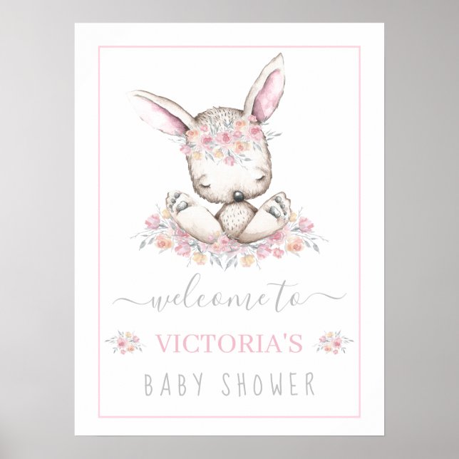 Affiche Signe de bienvenue Fille Lapin Rose Bébé Shower (Devant)