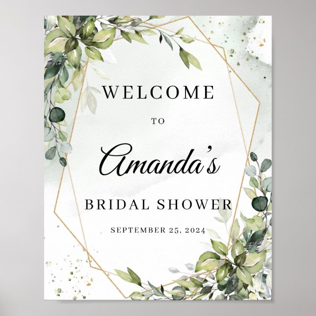 Affiche Signe de bienvenue géométrique or feuillage boho (Devant)