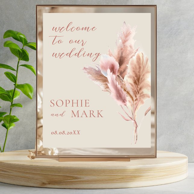 Affiche Signe de bienvenue mariage aquarelle boho herbe de (Créateur téléchargé)