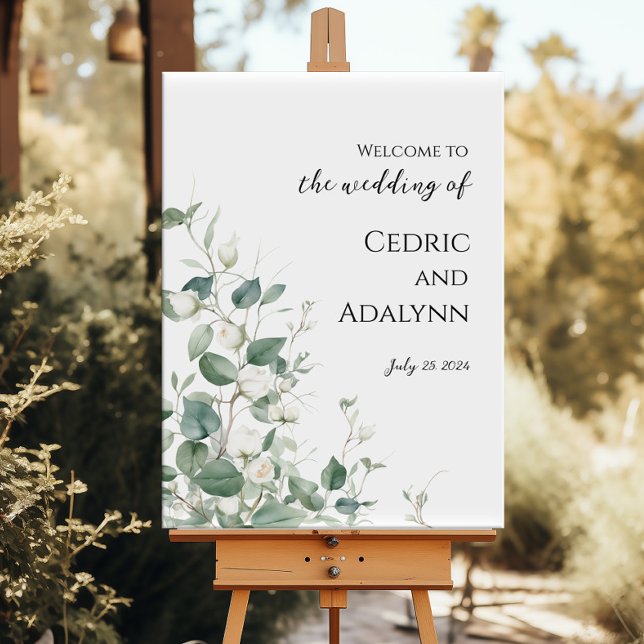 Affiche signe de bienvenue mariage élégant aquarelle verdu (Créateur téléchargé)