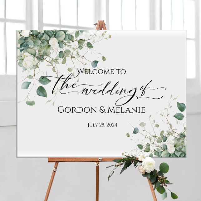 Affiche signe de bienvenue mariage élégant aquarelle verdu (Créateur téléchargé)