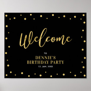 Affiche Signe de bienvenue moderne en confettis or et noir