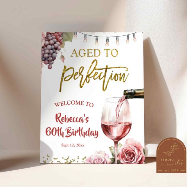 Affiche Signe de bienvenue pour anniversaire de vin vieill (Créateur téléchargé)