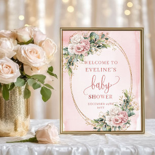 Affiche Signe de bienvenue pour Baby Shower avec fleurs et