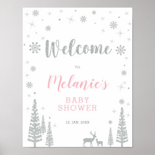 Affiche Signe de bienvenue pour Baby Shower Fille d'Hiver,