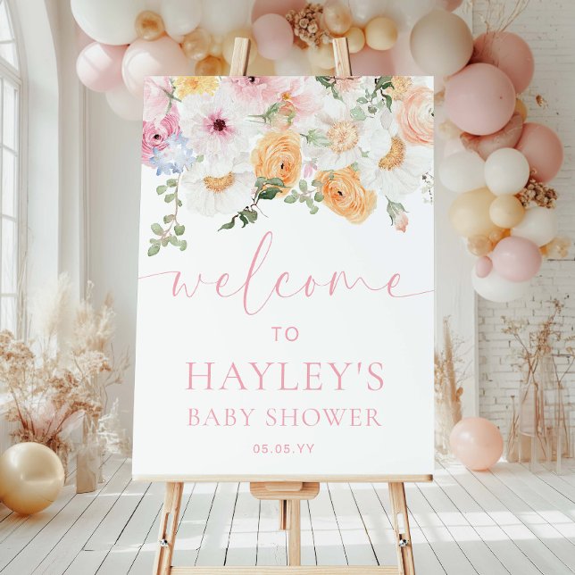 Affiche Signe de bienvenue pour Baby Shower Millie Floral (Welcome Sign Baby Shower MIllie )
