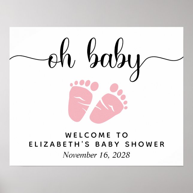 Affiche Signe de bienvenue pour Baby Shower Oh Baby Pink F (Devant)