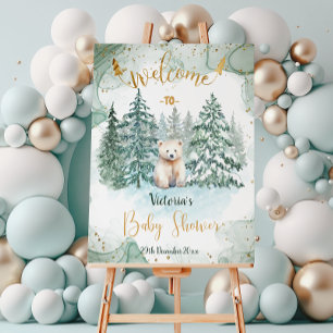 Affiche Signe de bienvenue pour Baby Shower Ours Blanc Pol