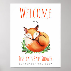 Affiche Signe de bienvenue pour Baby Shower Renard endormi