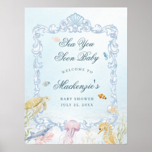 Affiche Signe de bienvenue pour Baby Shower Rococo Sea You