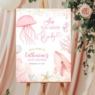 Affiche Signe de bienvenue pour Baby Shower Rose Sea You S
