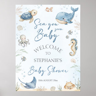 Affiche Signe de bienvenue pour Baby Shower Sous l'océan