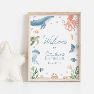 Affiche Signe de bienvenue pour Baby Shower Sous l'océan