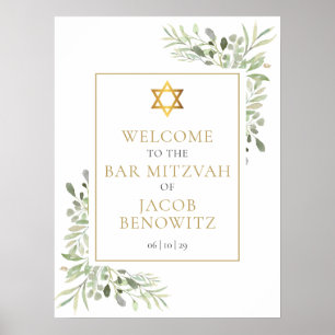 Affiche Signe de bienvenue pour Bar Bat Mitzvah avec feuil