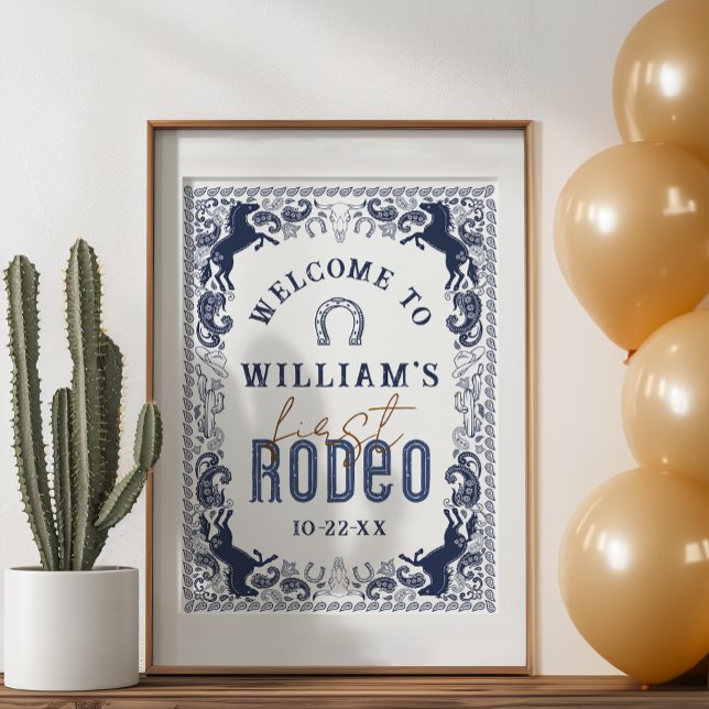 Affiche Signe de bienvenue pour fête d'anniversaire First  (Western Birthday Party Welcome Sign)