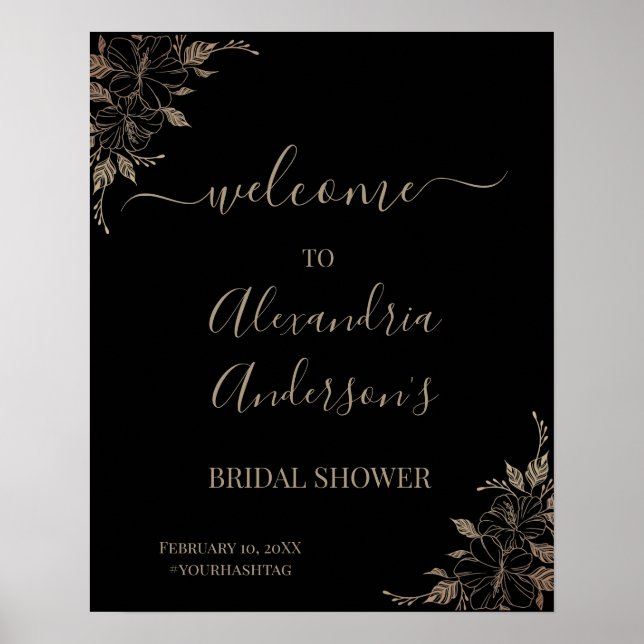 Affiche Signe de bienvenue pour la douche de mariée Floral (Devant)