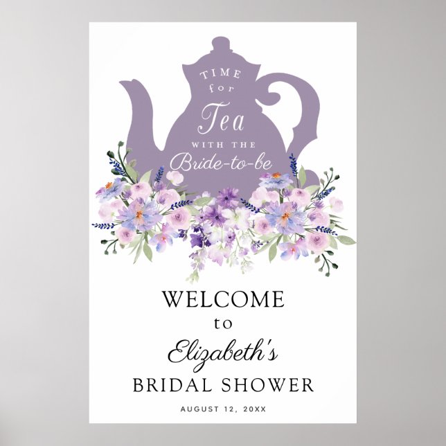 Affiche Signe de bienvenue pour la fête de mariage violet  (Devant)