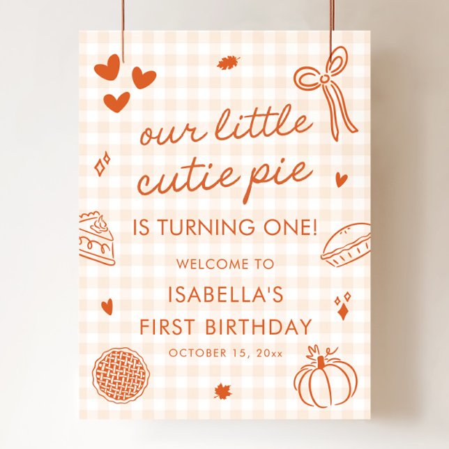 Affiche Signe de bienvenue pour le 1er anniversaire de Lit (Fall A Little Cutie Pie 1st Birthday Welcome Sign)