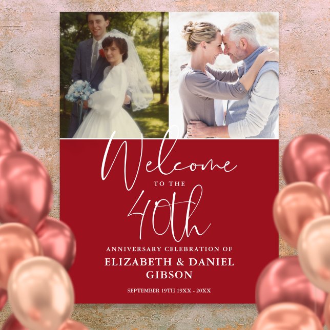 Affiche Signe de bienvenue pour les 40 ans de mariage avec (40th Wedding Anniversary 2 Photo Welcome Sign)