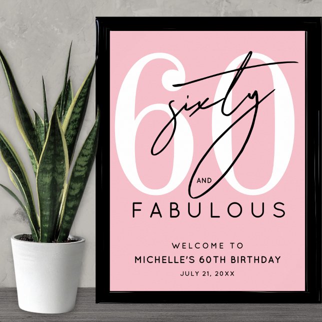 Affiche Signe de bienvenue pour les 60 ans rose (Pink 60th Birthday Welcome Sign)