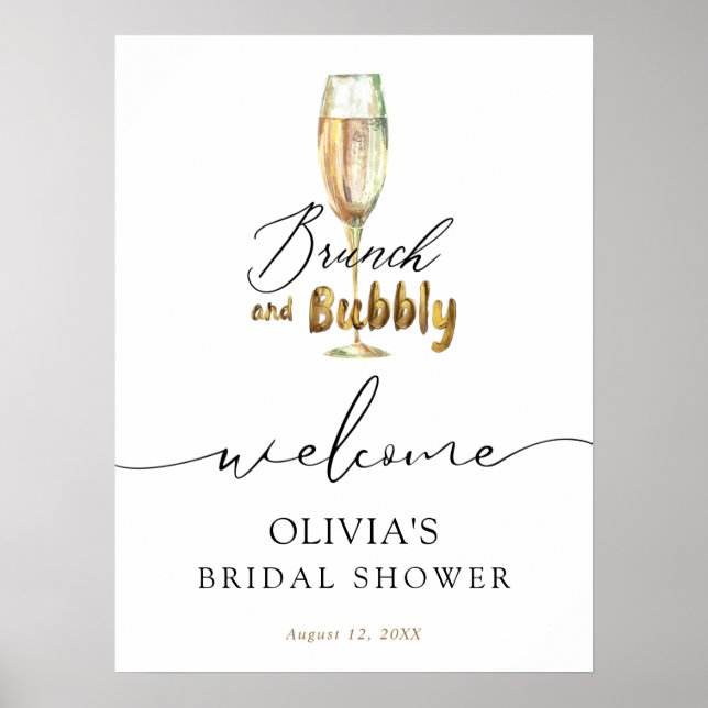 Affiche Signe de bienvenue pour un brunch doré et une brid (Devant)