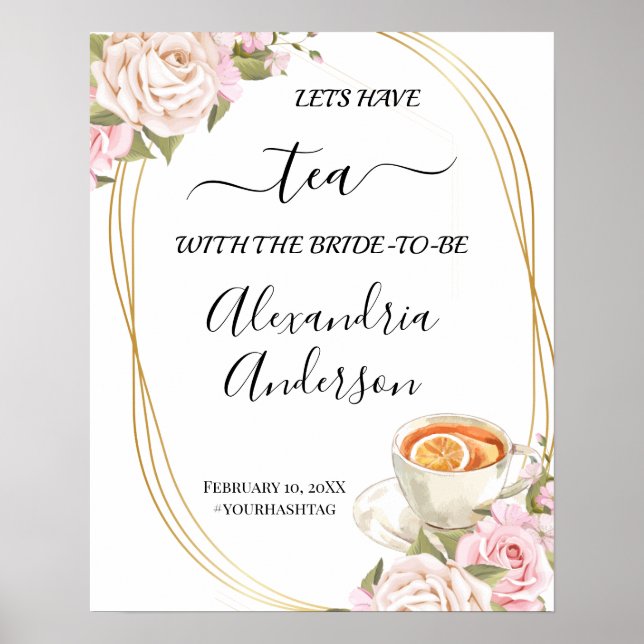 Affiche Signe de bienvenue pour une Baby Shower Thè à Rose (Devant)