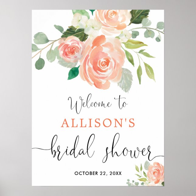 Affiche Signe de bienvenue pour une douche de mariage flor (Devant)