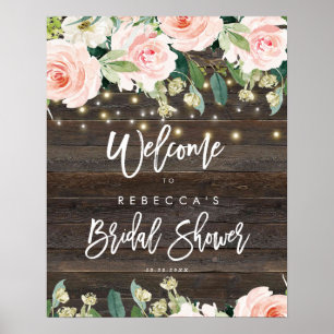 Affiche signe de bienvenue rose à fleurs rustiques