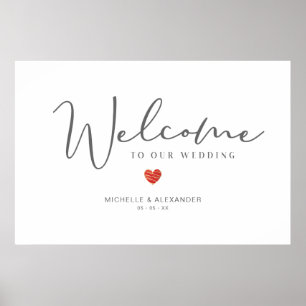 Affiche SIGNE DE BIENVENUE SIMPLE Mariage COEUR rouge