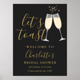 Affiche Signe de bienvenue Toast Mariage Shower Noir Or