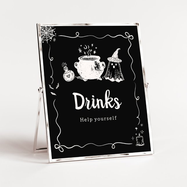 Affiche Signe de boissons d'Halloween pour bébé en route (Hand Drawn A Baby is Brewing Baby Shower Drinks Sign)