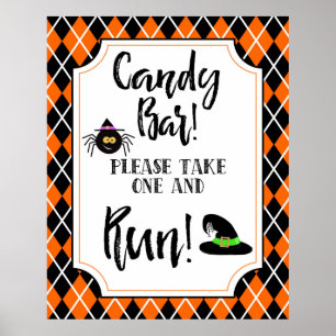 Affiche signe de bonbons de fête halloween attraper et exé