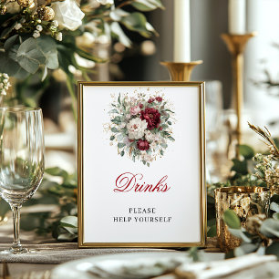 Affiche Signe de Buissons de Mariage Marsala Rouge Boisson