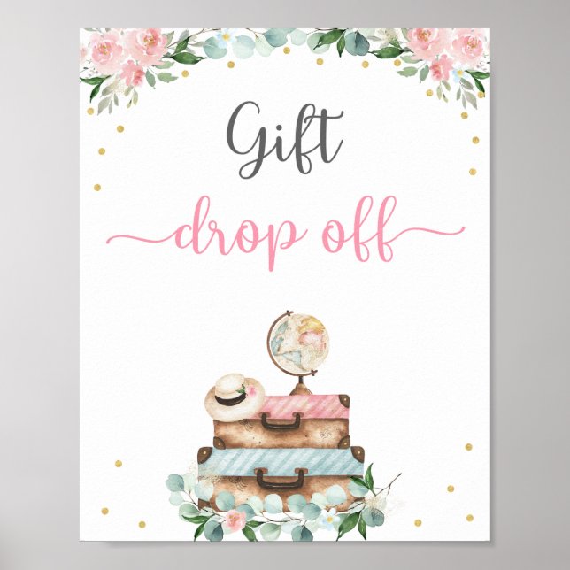 Affiche Signe de Cadeau de Voyage de Fleurs en Or Rose pou (Devant)
