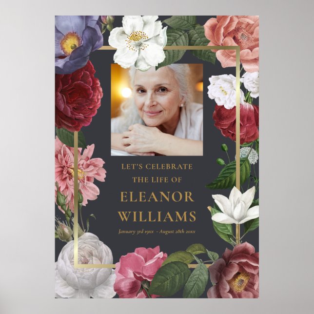 Affiche Signe de célébration de vie photo floral de roses (Devant)