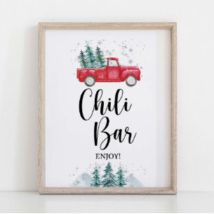 Affiche Signe de chili d'hiver Red Xmas arbre Truck