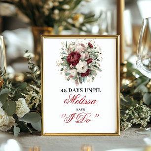 Affiche Signe de compte à rebours Boho Blush Burgundy Dais