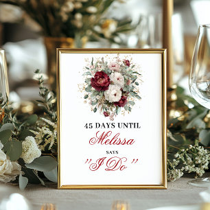 Affiche Signe de compte à rebours de mariage Floral Blush