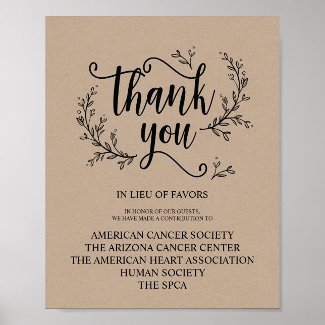 Affiche Signe de don ou de contribution du Mariage Rustic  (Devant)