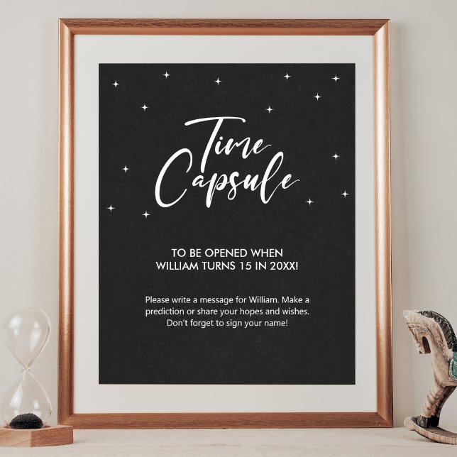 Affiche Signe de durée minimale des jeux de Baby shower (Minimal Baby Shower Games Time Capsule Sign)