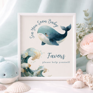 Affiche Signe de Faveurs de Baby Shower Ivoire Baleine À V