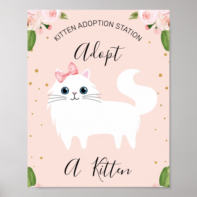 AFFICHE SIGNE DE FÊTE D'ANNIVERSAIRE DE CHATTE BLANCHE (Devant)