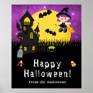 Affiche Signe de fête de Halloween Sorcière Violet