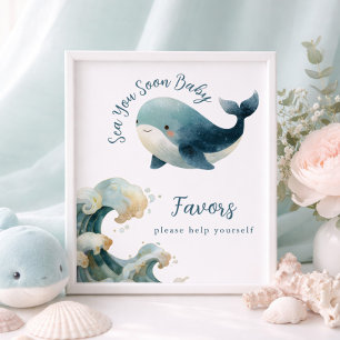 Affiche Signe de Fêtes de Bébé Baleine Blanc à Vous Voir B