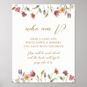 Affiche Signe de jeu de douche de mariée Wildflower Who Am